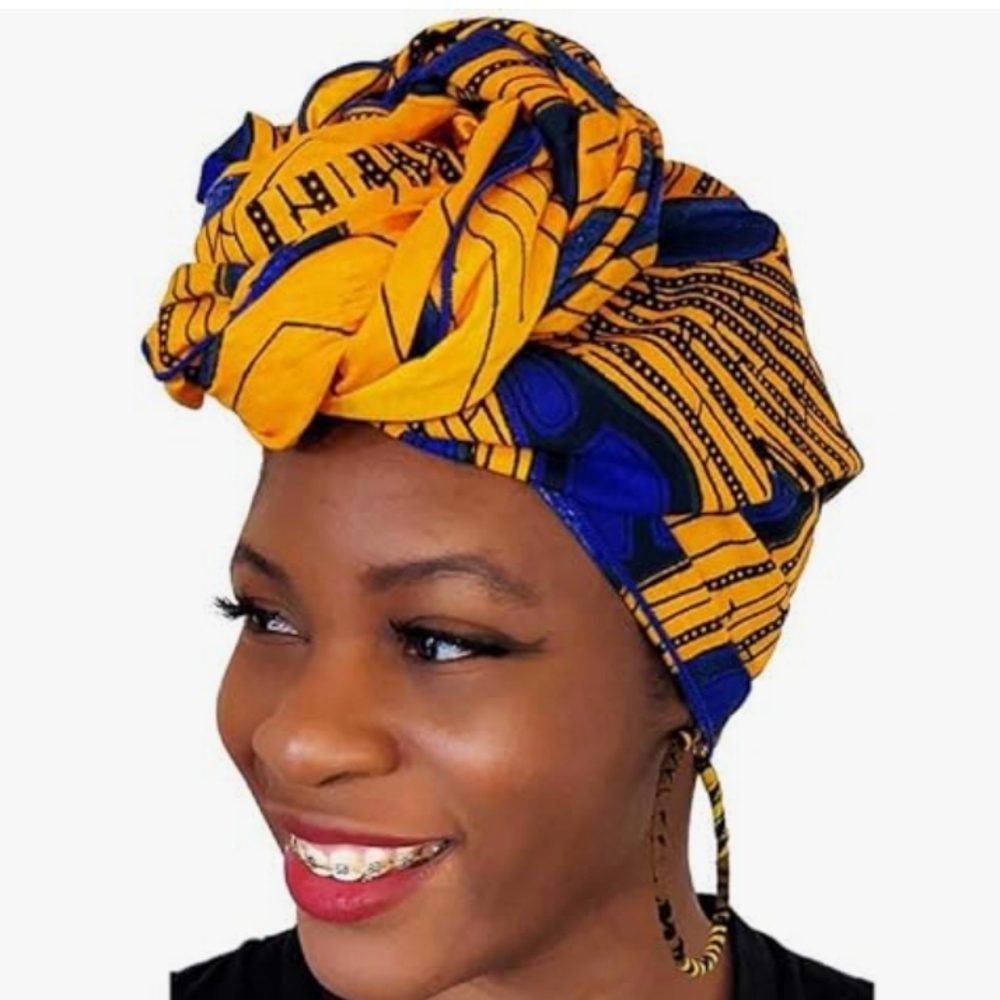 Peacock African Print Head wrap Orange, Blue, Tie, scarf, Multicolor